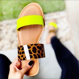 Double Strap Leopard/Neon Print Sandals